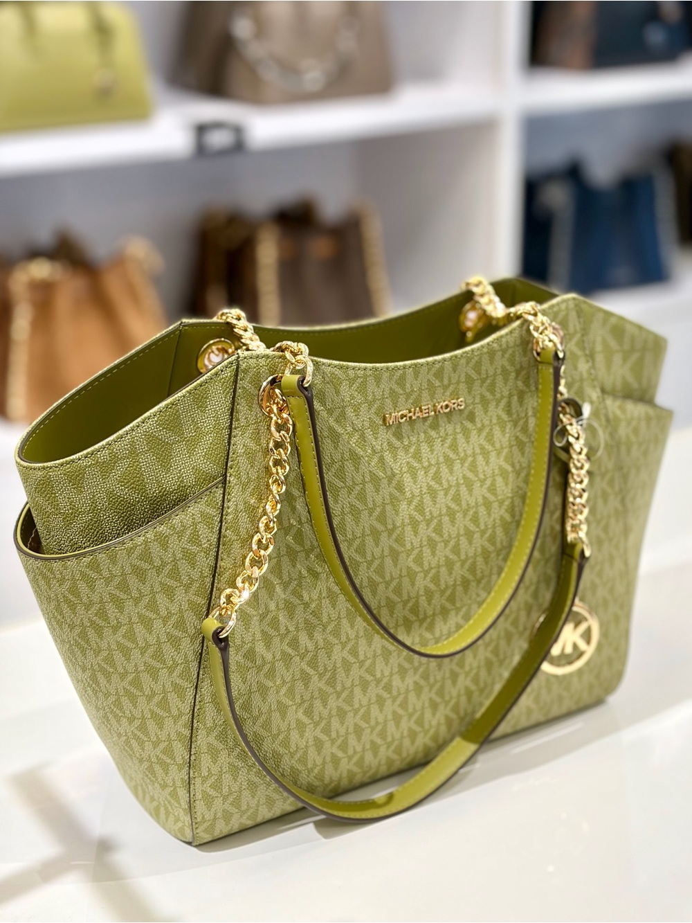 Michael Kors Jet Set Travel LG Chain Shoulder Tote Bag MK Oregano